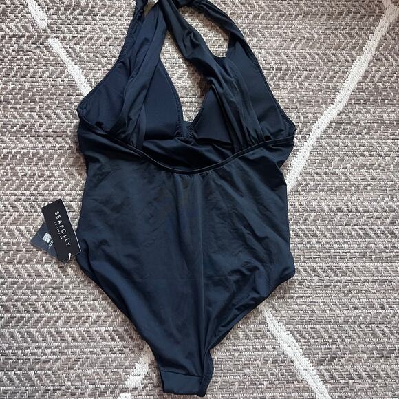 Seafolly Deep V Wide Strap One Piece Swimsuit sz 12 - Picture 2 of 5